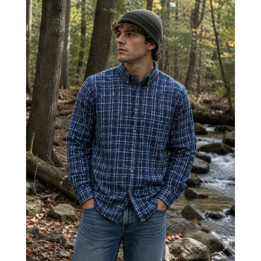 BD Baggies English Twill Flannel Shirt Mens XL Blue Plaid Button Down